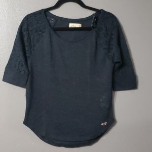 Nwt Hollister Blue Quarter lace sleeve top Size XS